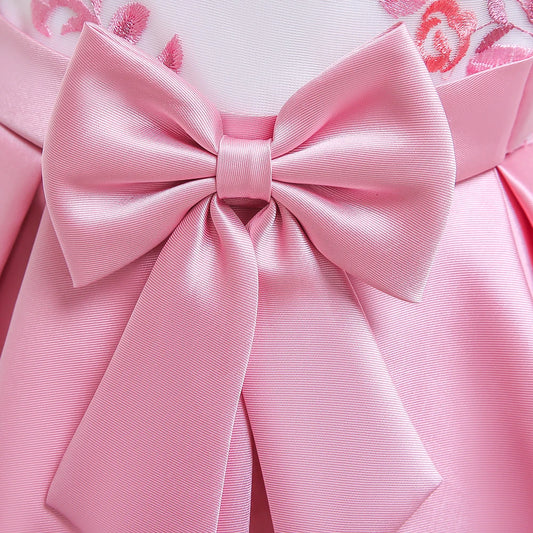 Maxy Princess Summer Bow Embroidery Kids Party Dress for Girl Child Costumes Elegant Tailing Flower Wedding Princess Dresses Vestidos 3-10 Yrs