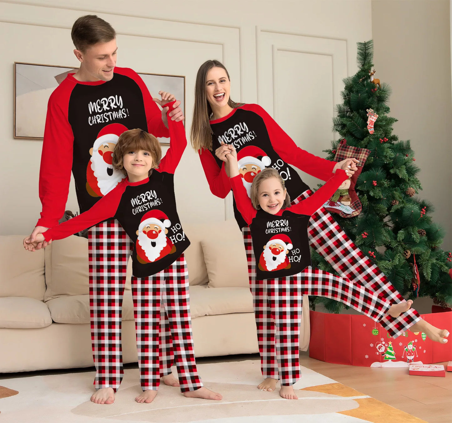 Maxy Warm Christmas Family Pajamas Xmas Old Man Moose Cartoon Letters Printed Family Matching Outfits Holiday Baby Clothes