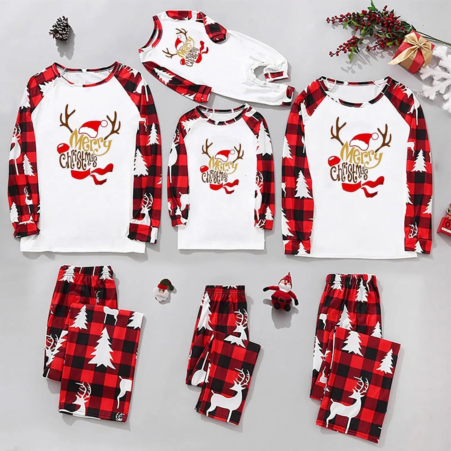 Christmas Family Pajamas Santa Trees Printed Mother Daughter Max Matching Clothes Casual Soft Sleepwear Xmas Family Look Clothing