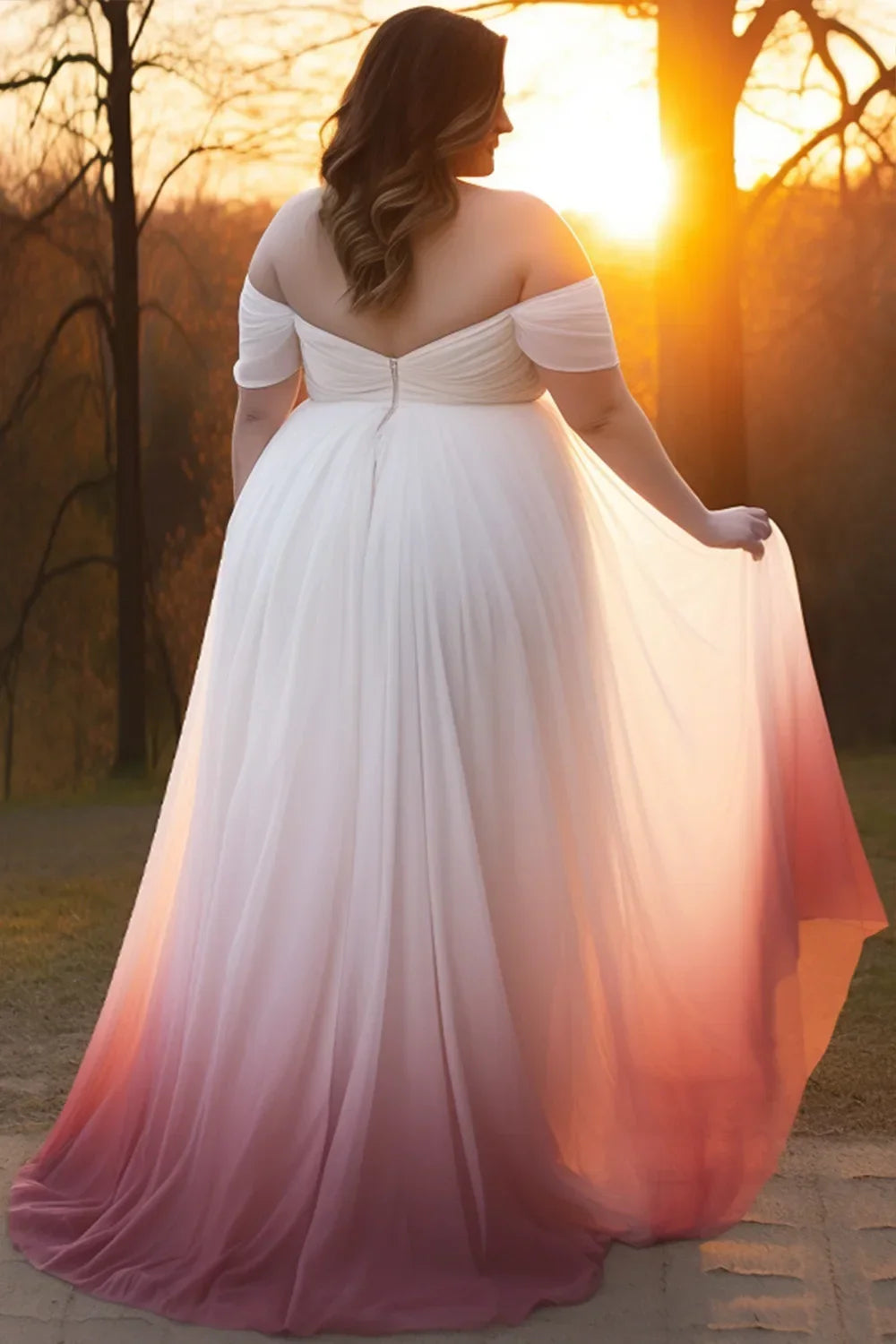 Maxy Plus Size Dress Bridesmaid Elegant Pink Gradient Off The Shoulder Tulle Dresses Wedding Guest Evening Cocktail Dresses