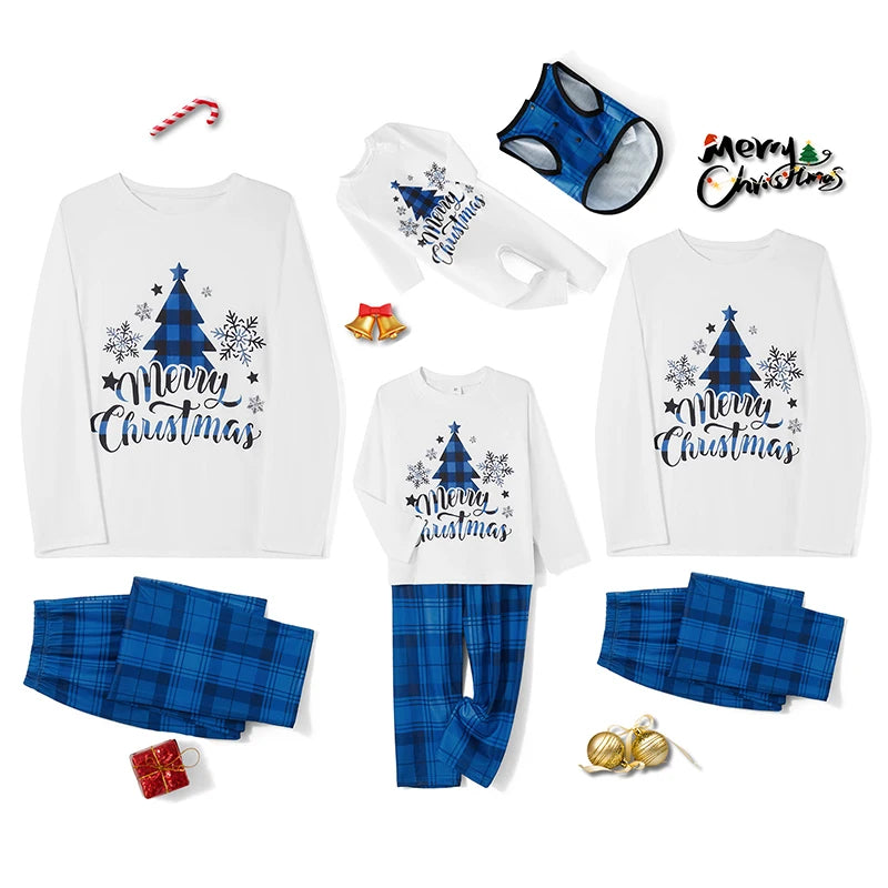 Max Family Matching Pajamas Loungewear Set Christmas Tree Letter Print Long-Sleeved Tops+Plaid Trousers Sleepwear Outfits