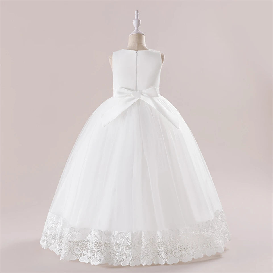 Maxy Luxury Little Girls First Communion Party Dresses Flower Girl Weddings Elegant Dresses for Girls White Evening Children Clothing