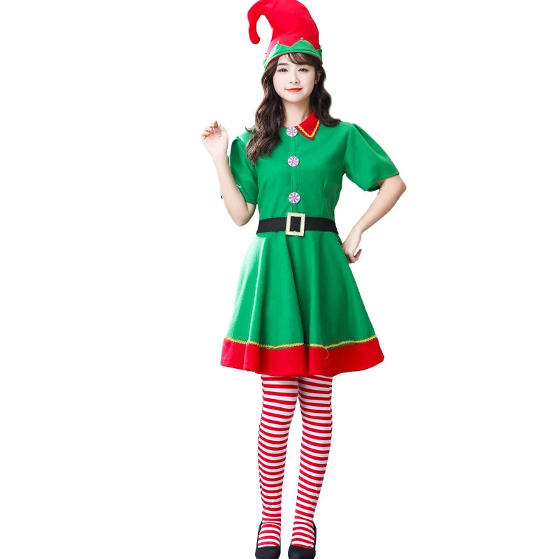 Max Christmas Santa Claus Costume Green Elf Cosplay Family Carnival Party New Year Fancy Dress Clothes Set For  Girls Boys