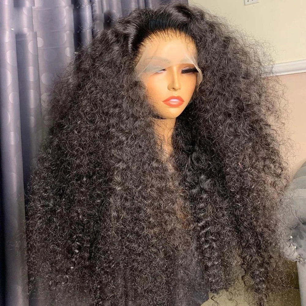 Amay 180Density Soft 26“Long Glueless Natural Black Kinky Curly Lace Front Wig For Women BabyHair Preplucked Heat Resistant Daily