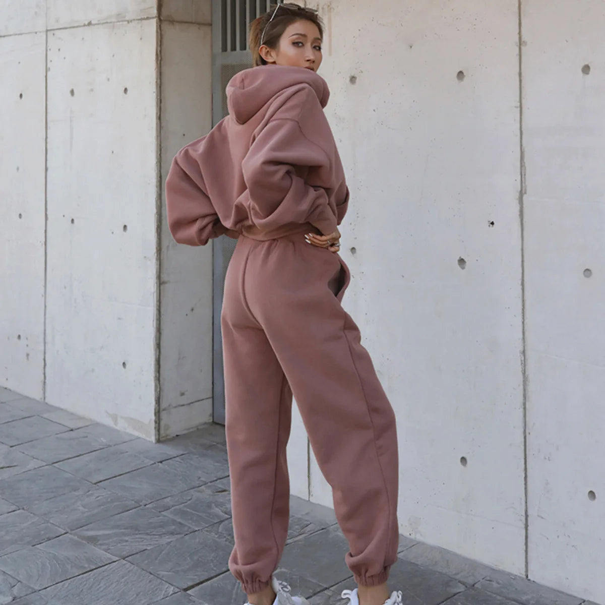 Two-Piece Women's Solid Color Outfits Workout Sets 2024 Autumn Long Sleeved Hoodie Tracksuit For Women Jogger Pant Matching Set