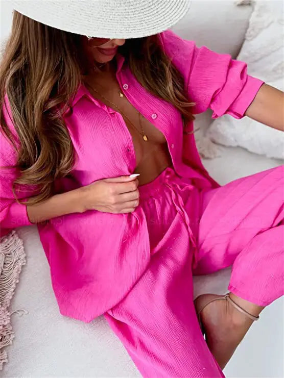 Maxy Wide Leg Pants Set Two Piece Set Women Vintage Maxi Shirt Suit Stylish Set Casual Loose Work Streetwear Y2k Holiday Outfits