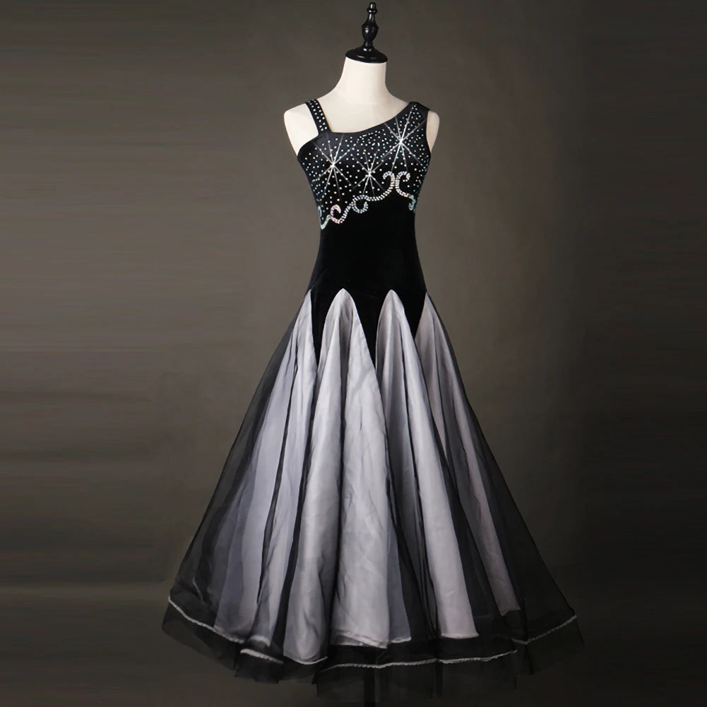 Maxy Waltz Ballroom Competition Dress Practice Wear Dance Performance Stage Costume Evening Party Gowns Rhinestones Big Swing
