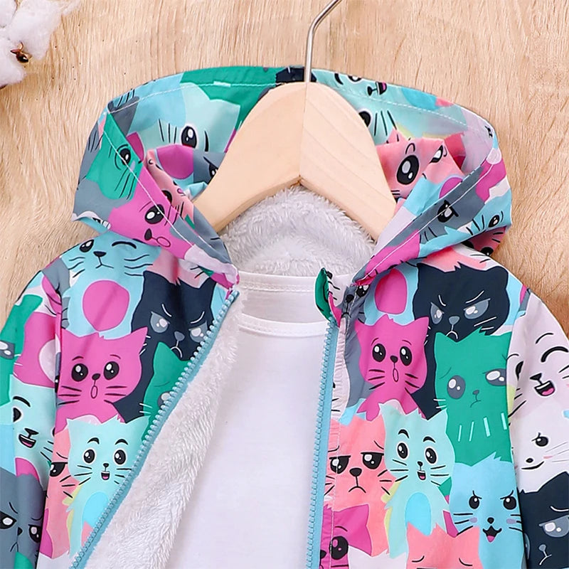 Maxy Autumn Jacket for Girls Coats Hooded Cat Pattern Baby Girls Clothes Outerwear Kid Sports Windproof Jacket Toddler Winter Clothes