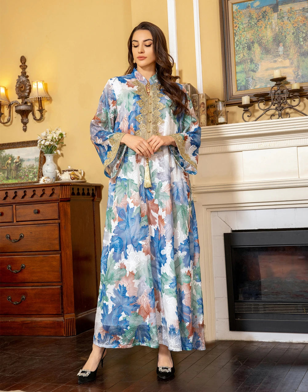 Maxy Double Layered Dress Foral Muslim Fashion Turkey Quality Women Dresses For Special Occasions Abaya Elegant Arabian Clothes