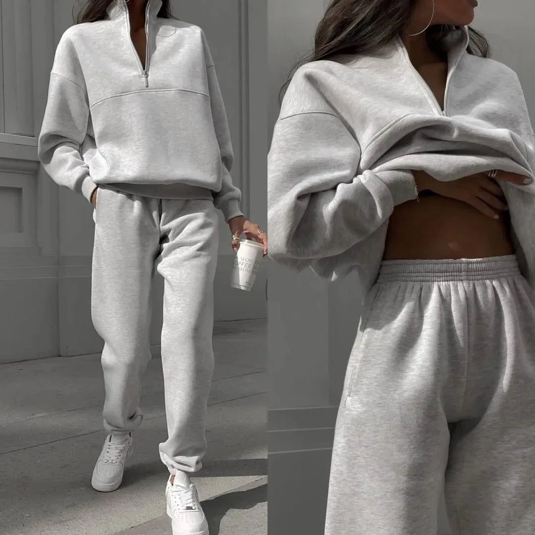Maxy Women's Tracksuit Suit Autumn Fashion Half Zipper Stand Collar Hoodie Sweatshirts Two Pieces Casual Sportswear Long Pant Sets
