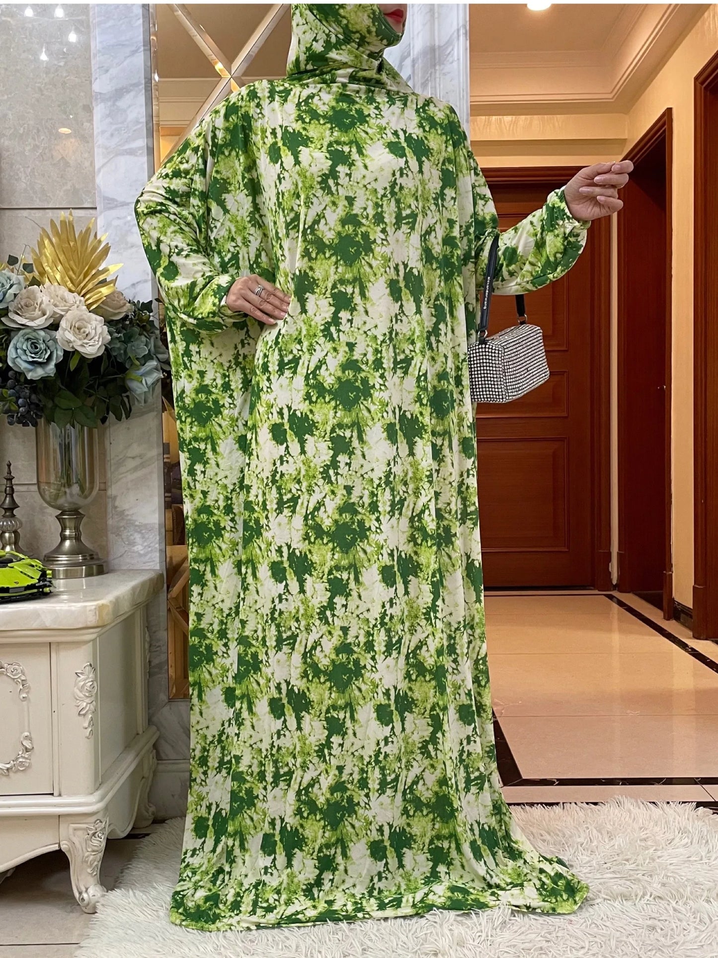 Maxy Muslim Women Hooded Abaya Turkey-African Prayer Garment Kaftan Dress With Hijab Floral Prints Dubai Saudi Robe Ramadan
