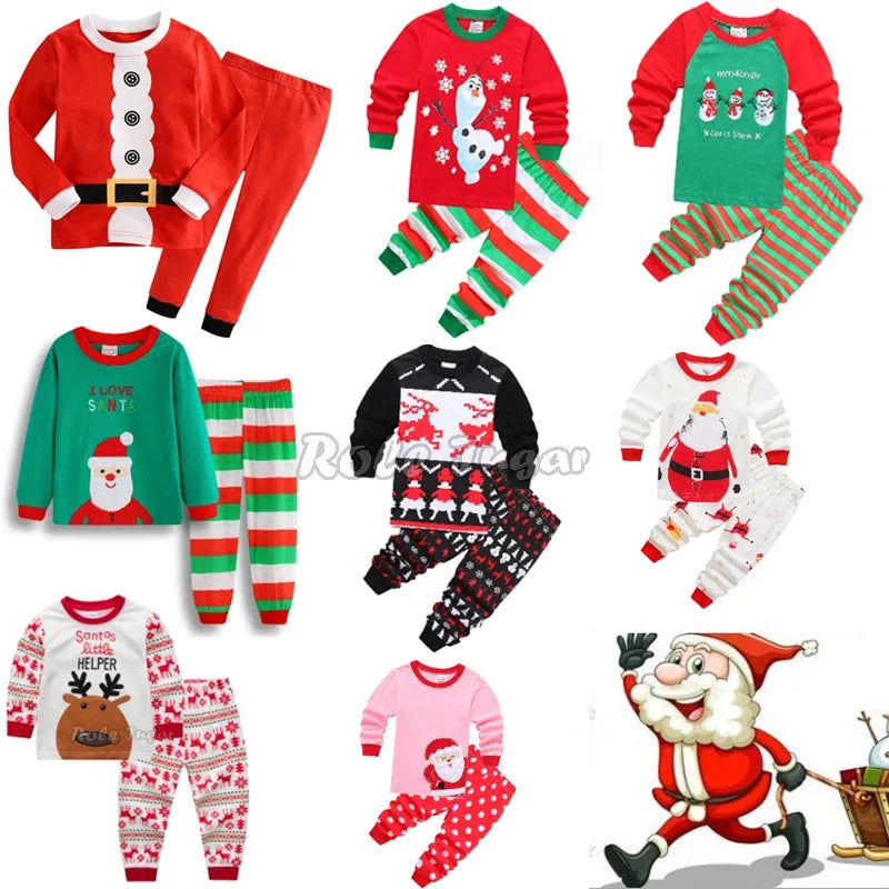 Kids Halloween Christmas Tops + Pant Cosplay Costume Boys Girls Santa Claus Print Pajamas Nightwear Home Clothing 2-7 Years