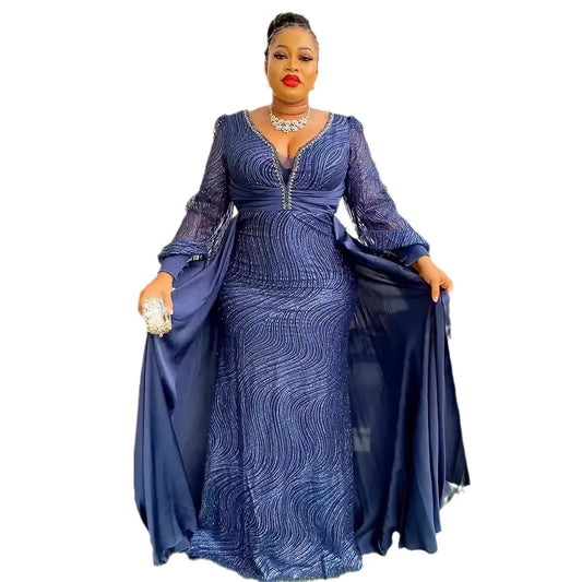 Party Long Dress Sequined Shiny Glitter for Women Celebrate Occasion V Neck Birthday Gowns Wedding Guest Club Event Prom Robes