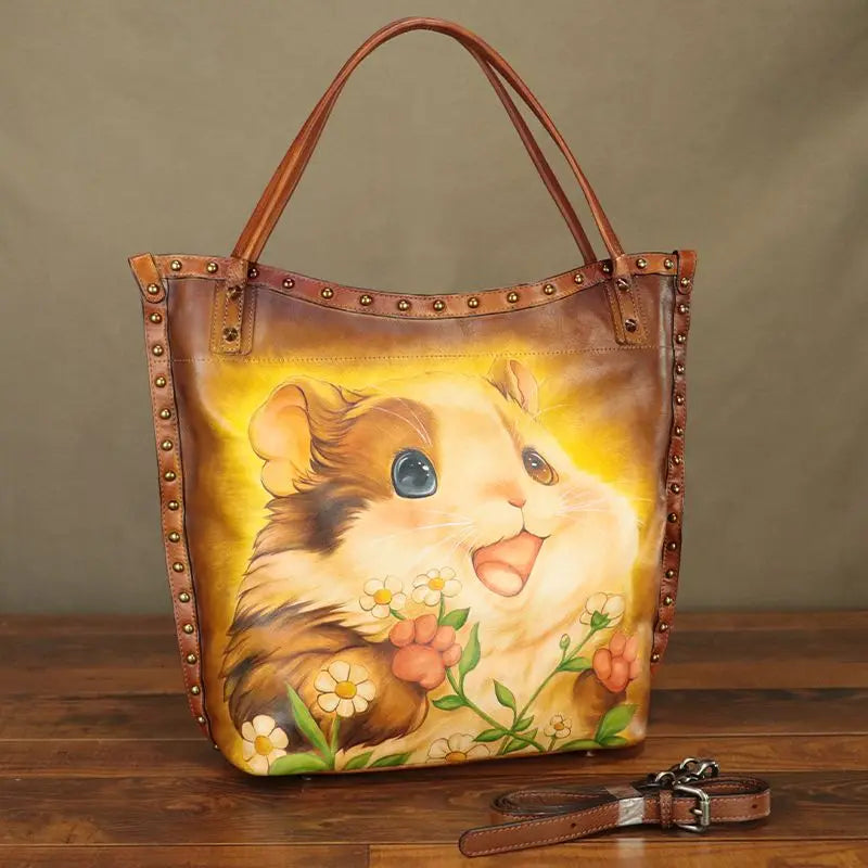 Maxy Luxury Fashion Leather Women's Bag Large Capacity Hand Drawn Handbags Tote Bag Shoulder Crossbody Bags First Layer Cowhide