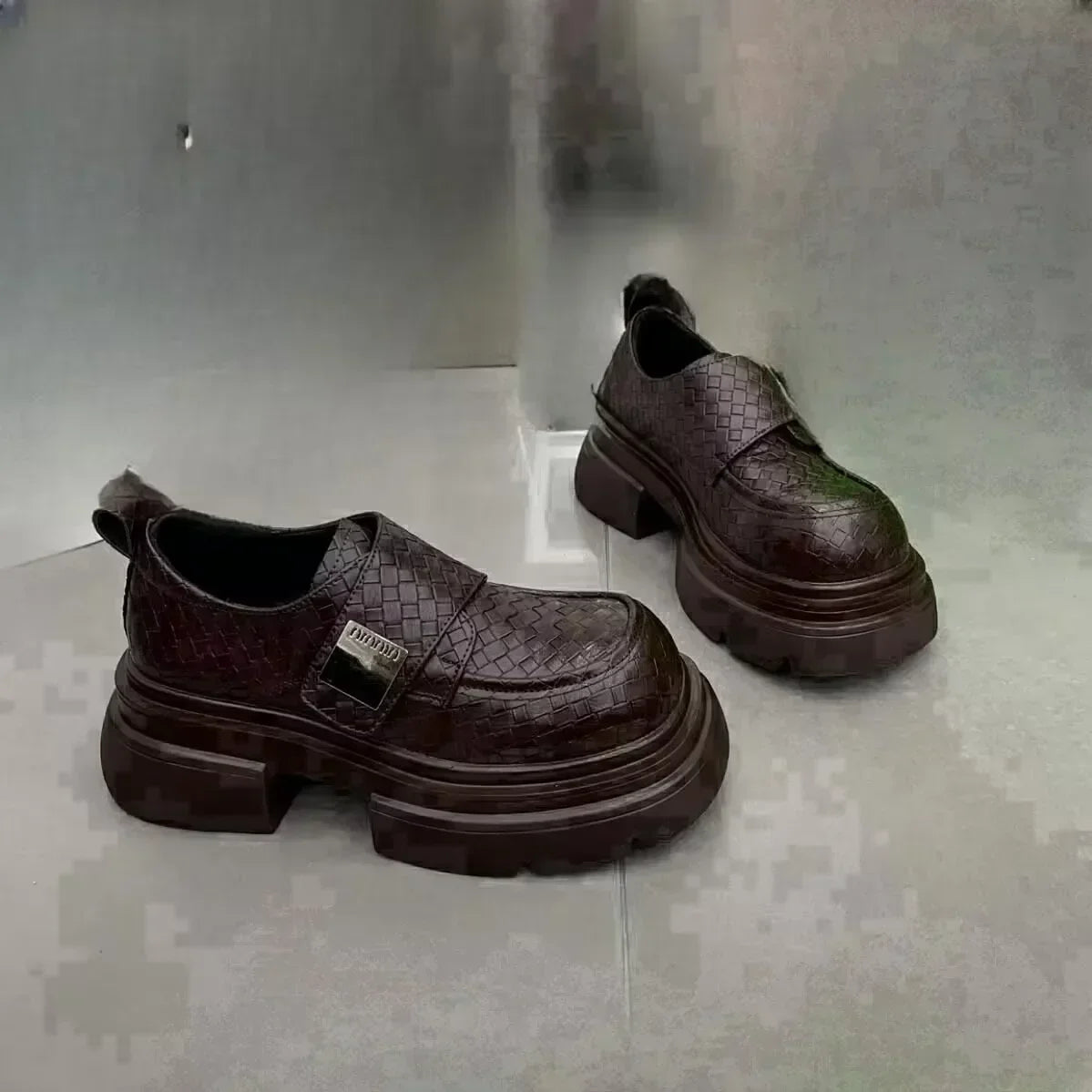 Maxy New Square Head British Small Leather Shoes Children's Fashion Trend Red Thick Sole Elevated Single Shoes