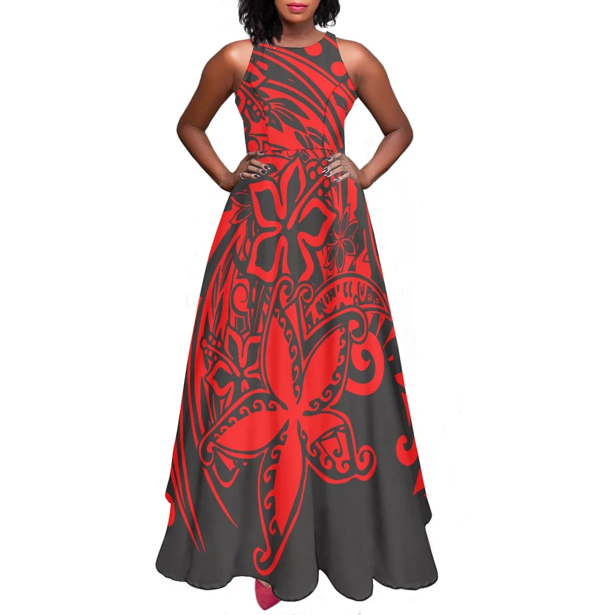 Maxy Women Dresses Fashion Polynesian Plumeria Design Sleeveless Sexy Party Dresses Female Elegant Sundress