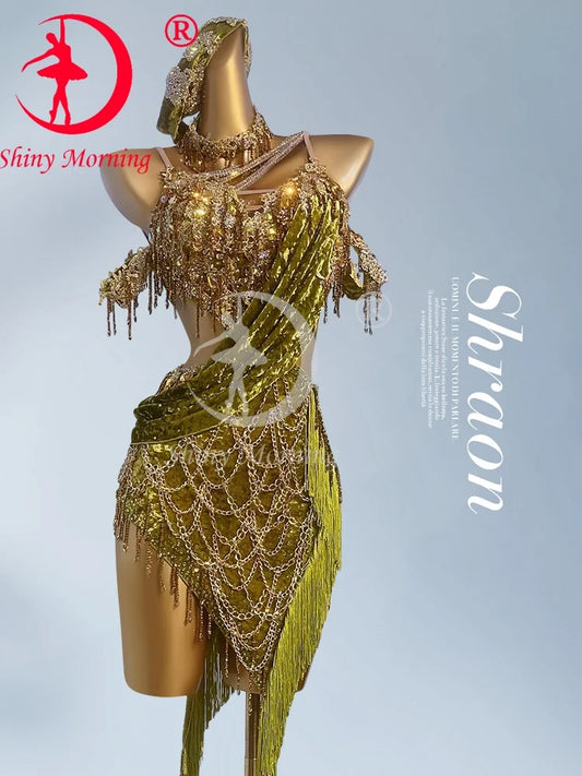 Maxy Latin dance dress Competition gown Latin Dance Dress Sport Costume Fringe Suit Evening Party Dancewear Prom Clothes