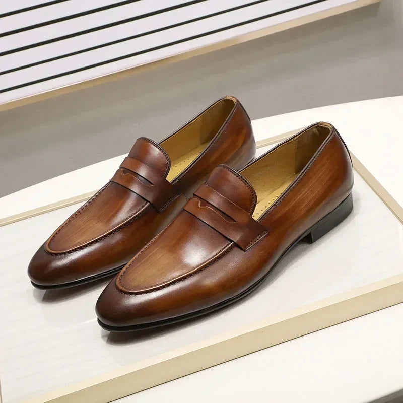 Amay Man Moccasins Soft High Quality Men Loafers Shoes Genuine Leather Italian Handmade Formal Business Slip on Dress Shoes