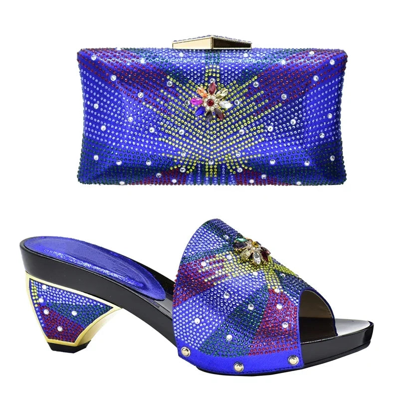 New Arrival Max Shoes and Bag Set Decorated with Rhinestone High Quality African Women Wedding Shoes and Bag Set Party Shoes
