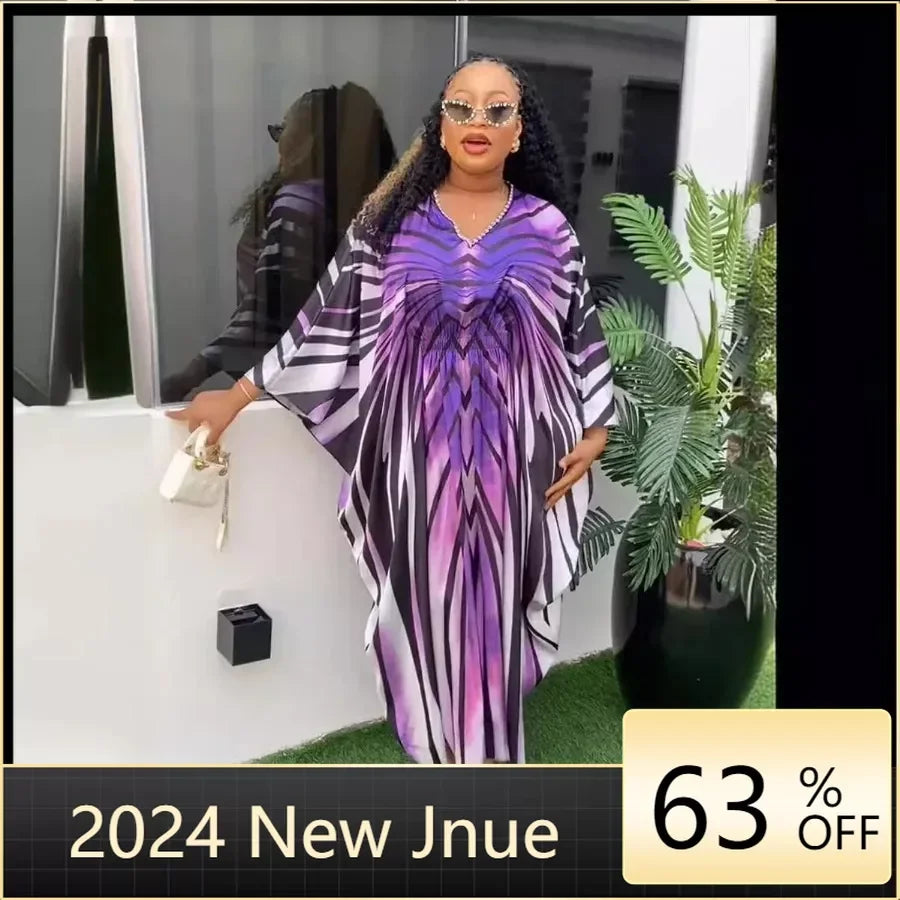 Maxy 2024 Summer African Loose Dress for Women Traditional Dashiki Kaftan Robe Plus Size Nigerian Clothes Gradient Casual Outfits