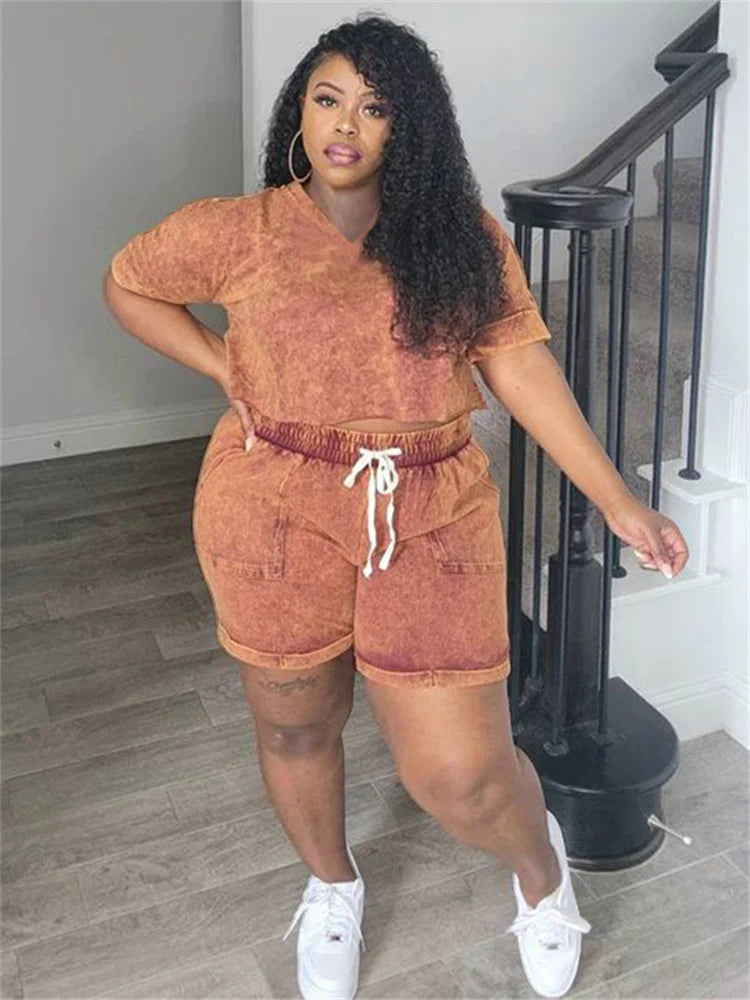 Wmstar Plus Size Two Piece Outfits Women Clothing Shorts Sets Solid Casual Tops and Pants Matching Set Wholesale Dropshopping