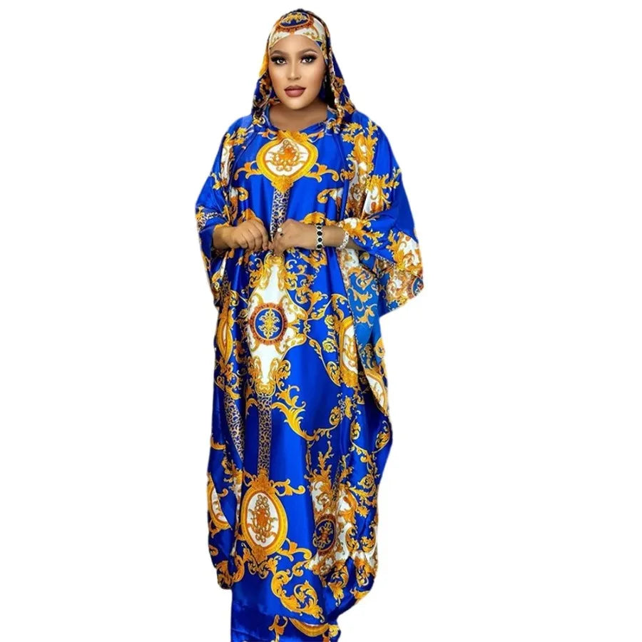 Maxy Elegant Dresses for Women Muslim Fashion Print Boubou Dashiki Ankara Outfit Evening Gown Abayas Kaftan Hooded Robe