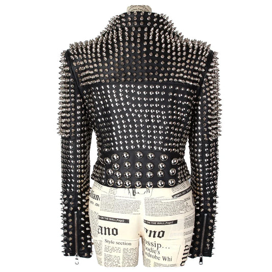 Amay Full Rivet Punka Rock Music Festival Stage Show Full Metal Sequined Motobike Industrial Heavy Leather Jacket Cool Chic Singers