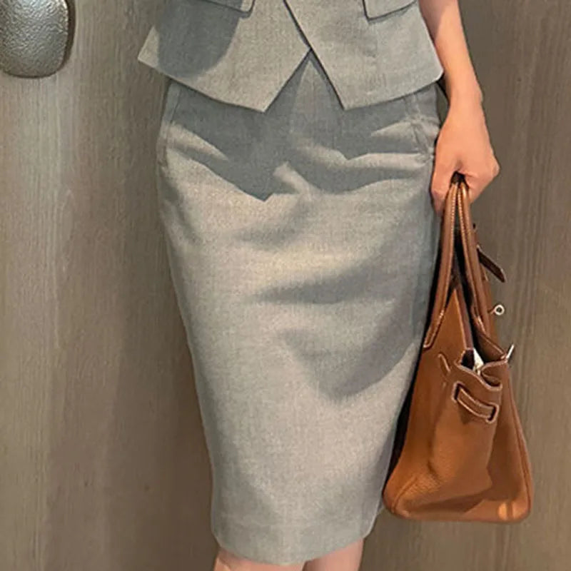 Amay Suit skirt women's summer new professional dress slim fashion short sleeve suit slim skirt two-piece suit