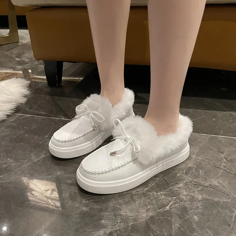 Maxy Winter Women's Cotton Flat Shoes Moccasins Femme Warm Plush Loafers Comfy Fur Flats Woman Large Size 35-43 Platform Furry Boots