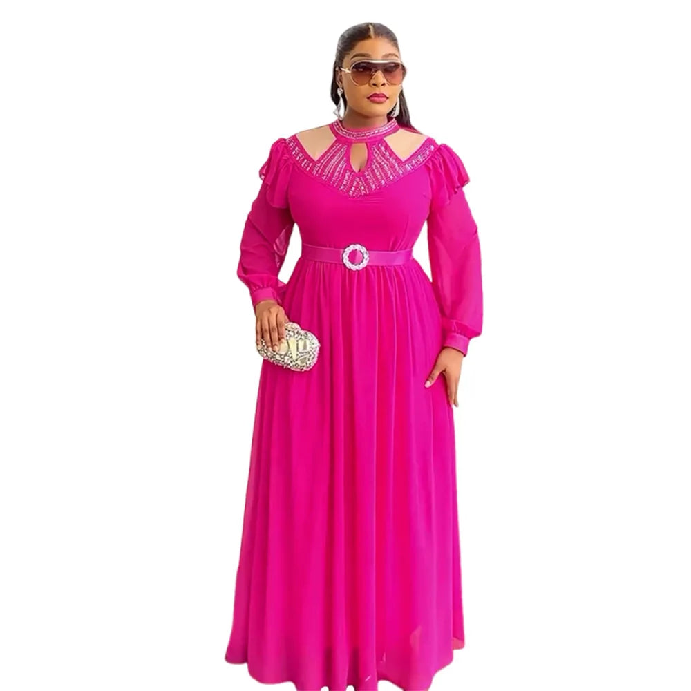 Amay Plus Size Evening Dresses for Women Luxury Diamonds Wedding Party Gown Ankara Dashiki Clothing Turkey Kaftan Robe