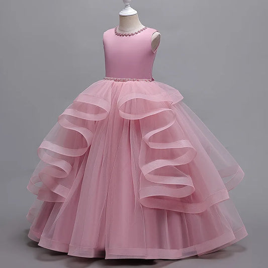 Maxy Party Bridesmaid Gala Wedding Prom Dresses Communion Christening Women 5 7 9 11 14 Years Old White Pink Long Costumes