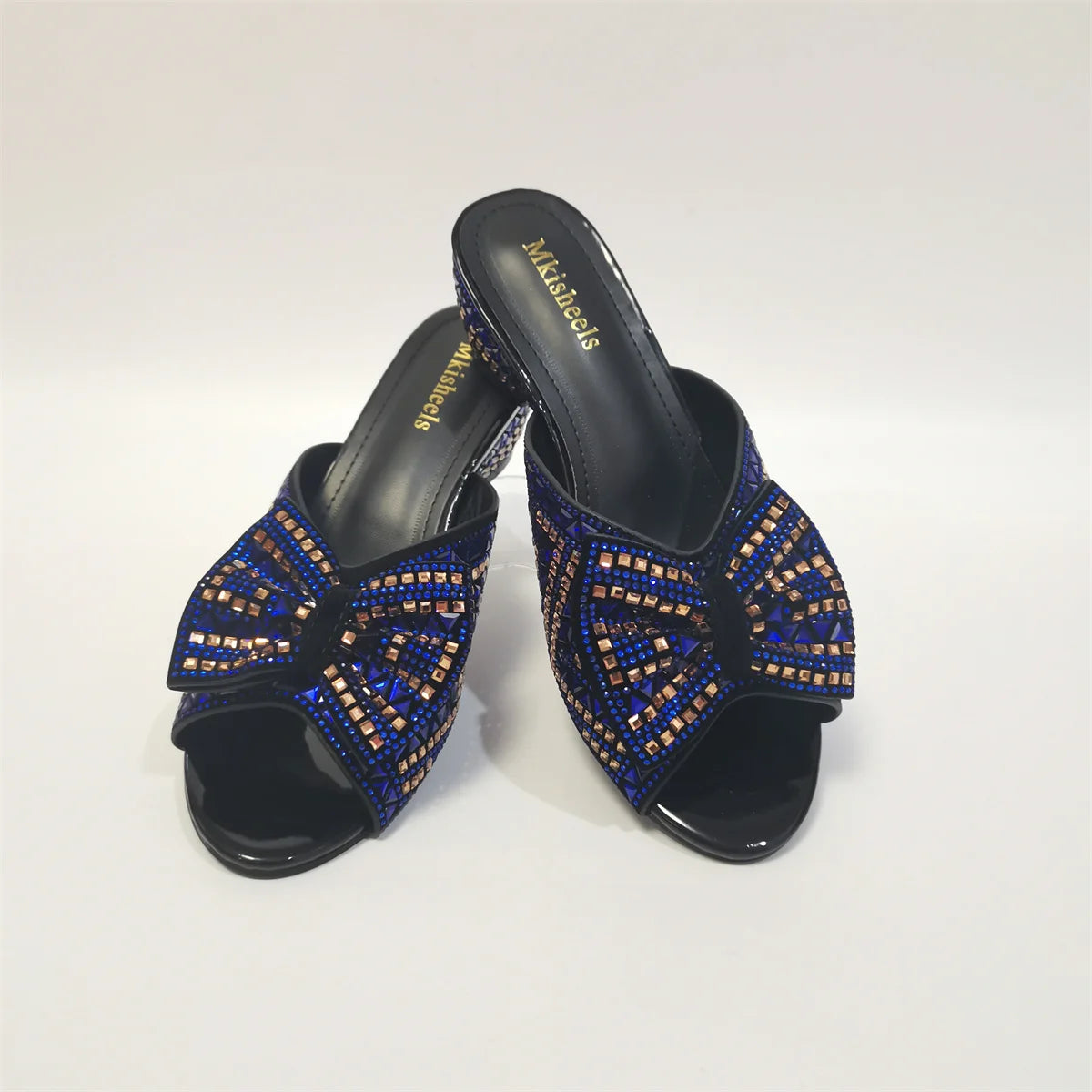 Amay Women's Slipper New Rhinestone Sandals High Heel 6cm  Fashion Bow with Rhinestone Platform Casual Ladies Slippers F4-1113-2