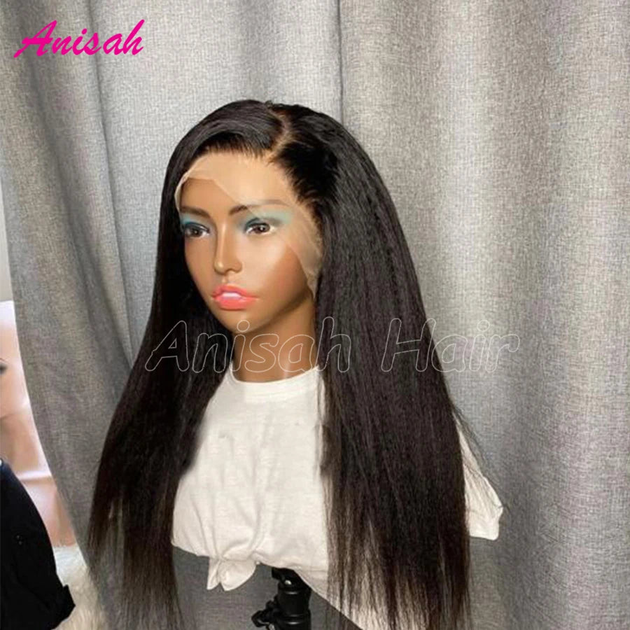 Maxy Kinky Straight Lace Front Wigs Human Hair Pre Plucked Glueless Human Hair Wigs Transparent Lace Frontal Wig For Women