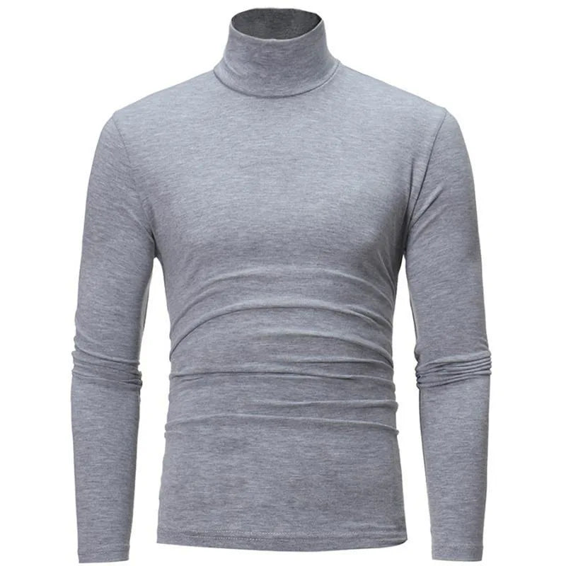 Visco Autumn Winter Men's High Neck T-shirt Slim Fit Fashion High Elastic Long Sleeve Casual Breathable Apparel Pullover Thermal Tops