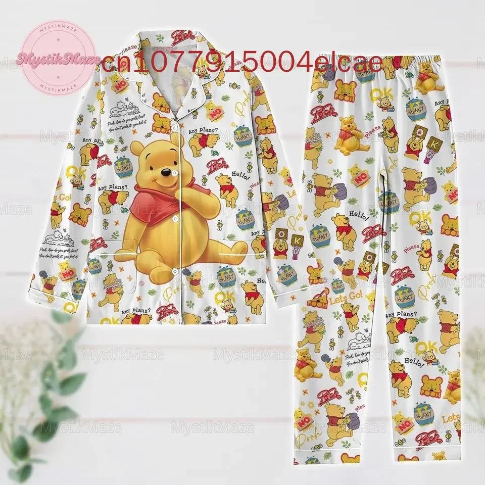 Disney Pooh Pumpkin Christmas Winnie the Pooh Halloween Casual Men's and Women's Long Sleeve Shirt Leisure Pajama Set