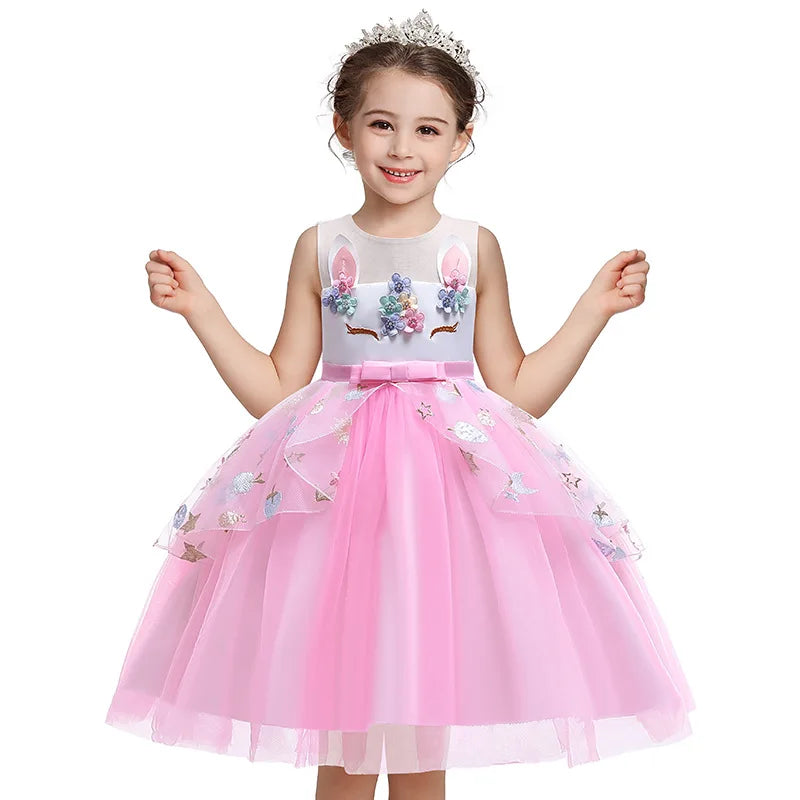 Maxy Unicorn Dress for Baby Girls Flower Princess Gown Kids Summer Clothes Toddler Girl Birthday Party Dress OLOME Bridesmaid Clothes