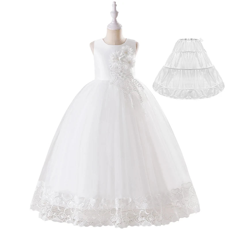 Maxy Luxury Little Girls First Communion Party Dresses Flower Girl Weddings Elegant Dresses for Girls White Evening Children Clothing