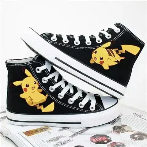 Maxy Pikachu Hot selling high top canvas shoes for women men's plus size cute student white sports shoes couple black casual shoes