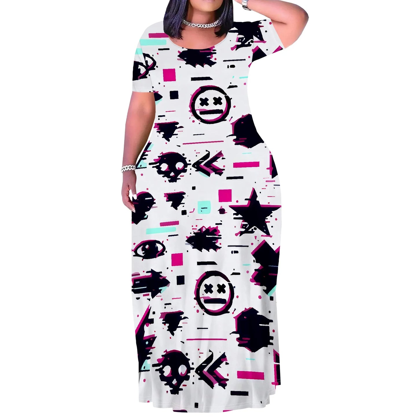 Maxy Plus Size Long Dress Sexy Outfits for Women Printed Loose Cute Dress