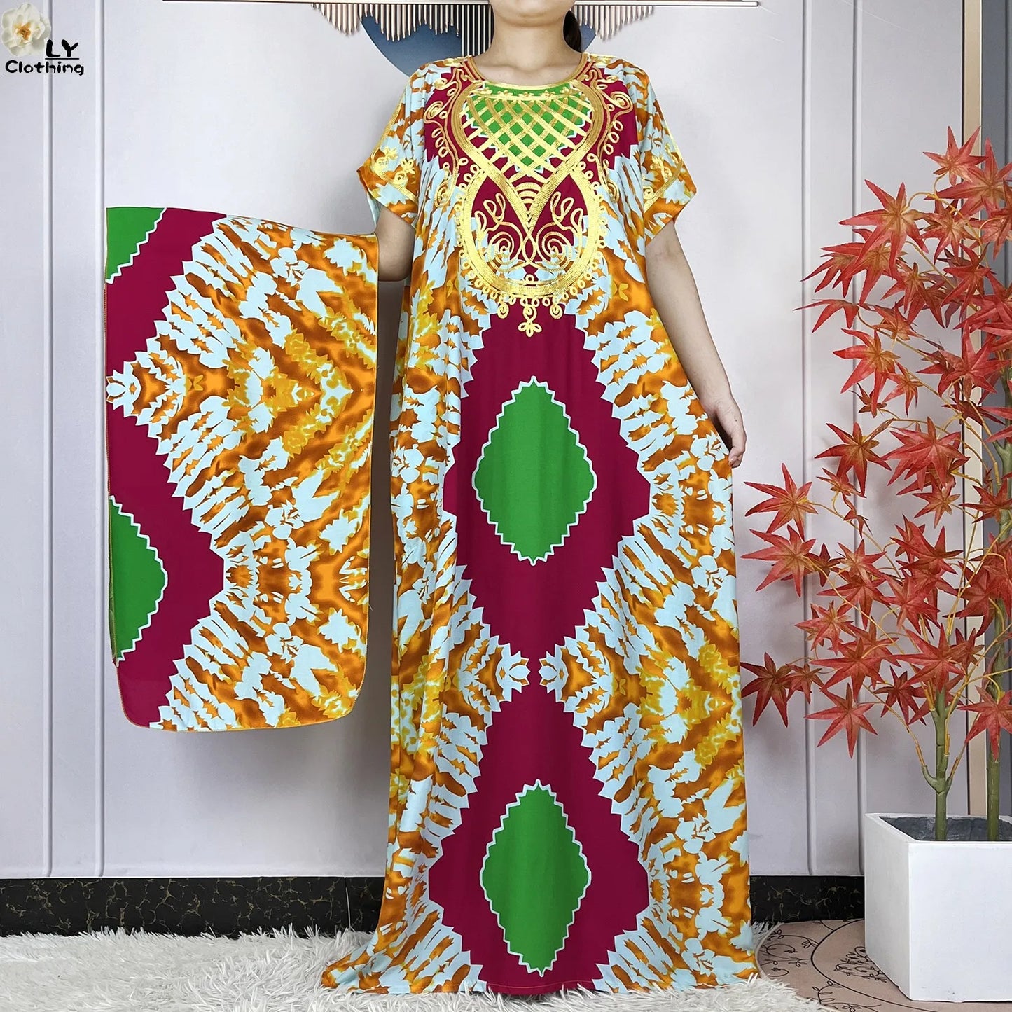 Maxy Summer Short Sleeve Casual Loose Dress New Muslim Women's 100% Cotton African Dashiki Print Maxy Elegant Ladies Dresses
