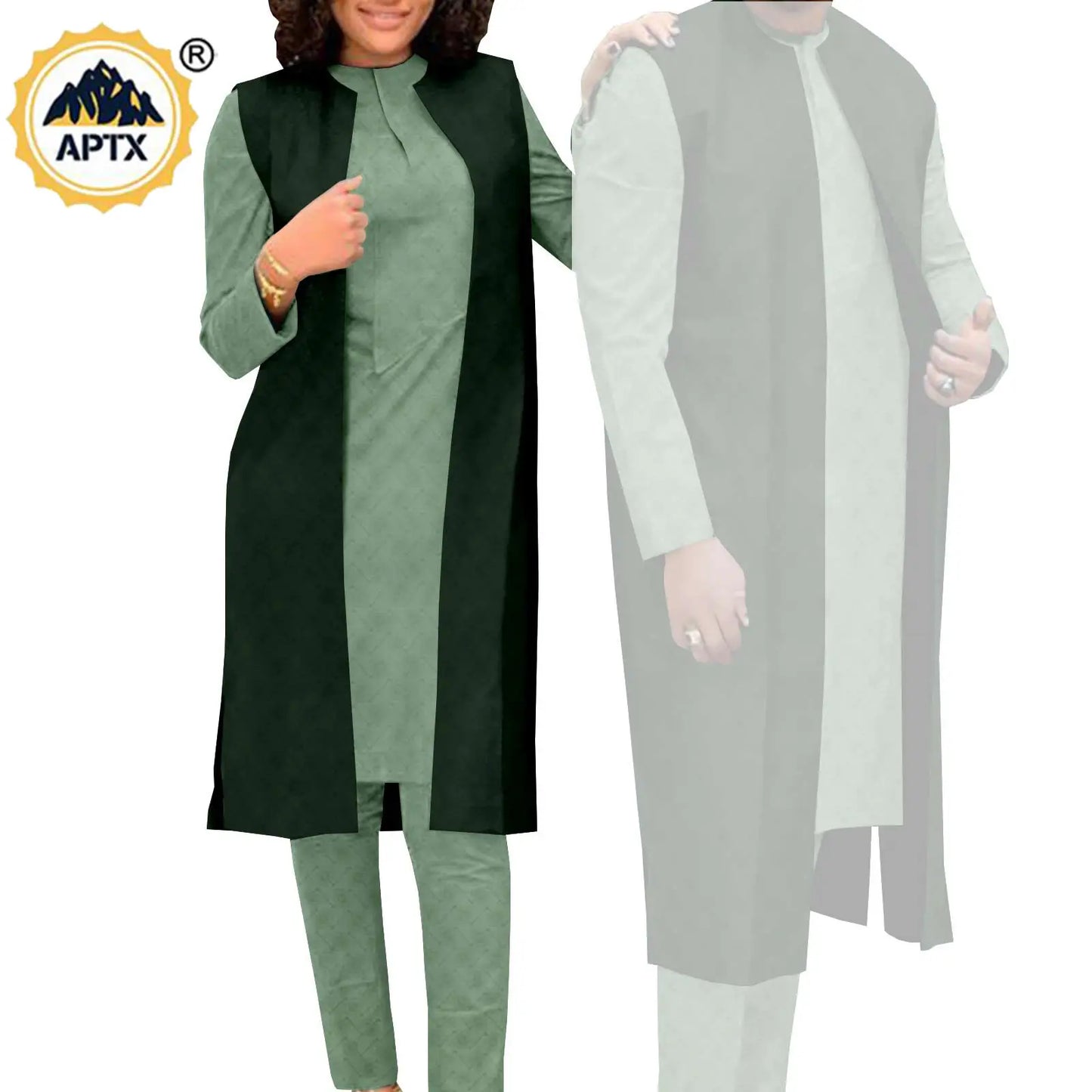 Amay Couples Clothes Bazin Riche Women Outfits 3 Pieces Sets Match Men Jacquard Shirt and Pants and Vest Jackets Sets Y22C029