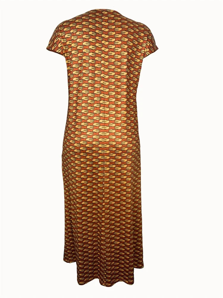 Amay Wmstar Dresses for Women V Neck Clothes Plus Size Printed Elegant Loose Fashion Maxy Dress New in Summer