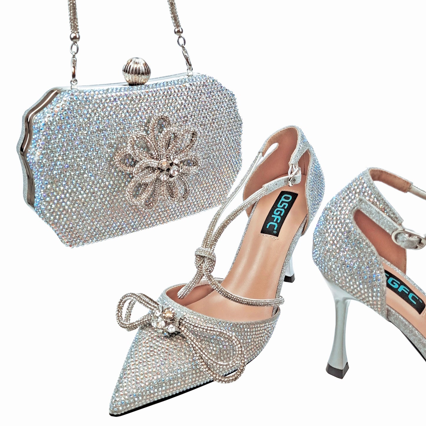 Maxy New Arrival Fashionable Shoes and Bag Silver Color Women's Wedding Special Appliques for African Lady Sandals