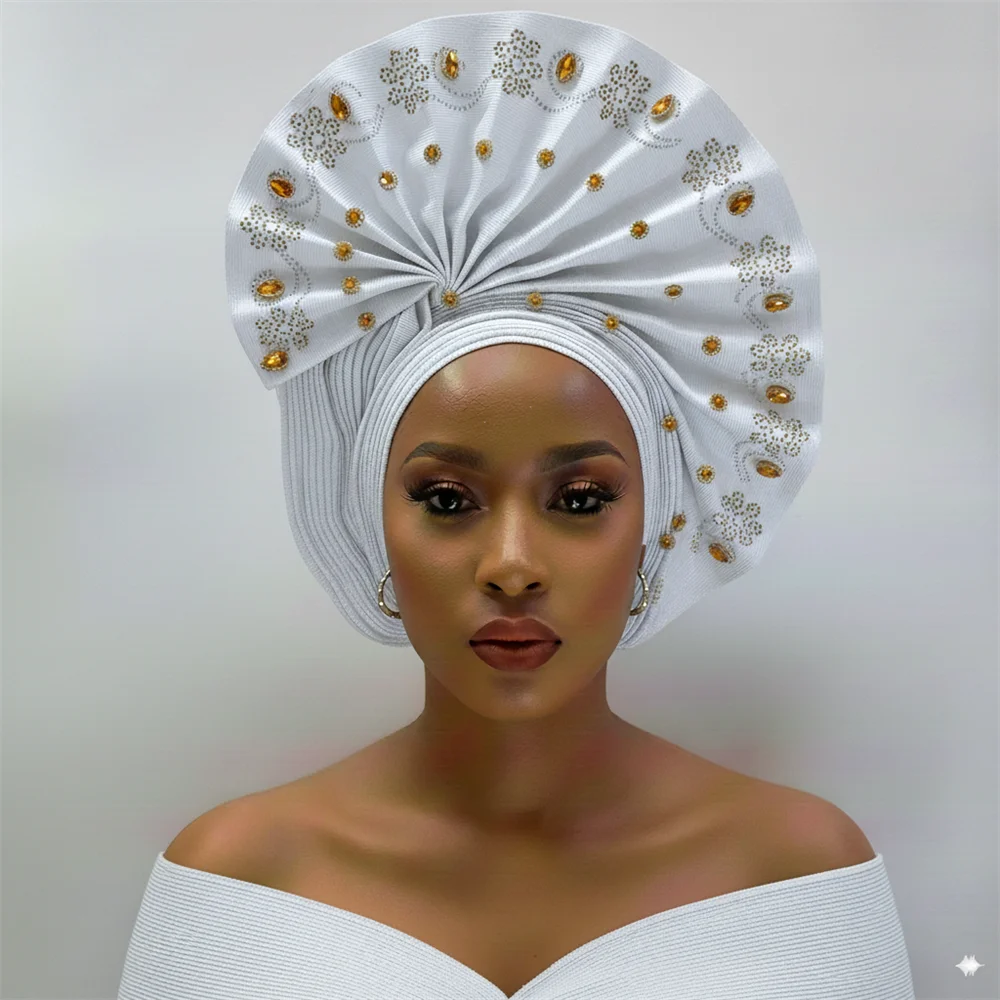 Maxy Head tie Gele Luxury Handmade African Gele Turban with Stones Women’s Head Wear for Party Wedding