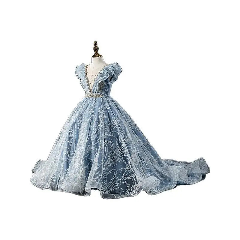Maxy Princess Kids Pageant Evening Gowns Lace Flower Girl Sequins Dress Weddings Birthday Party Robe For Girls First Communion Dresses