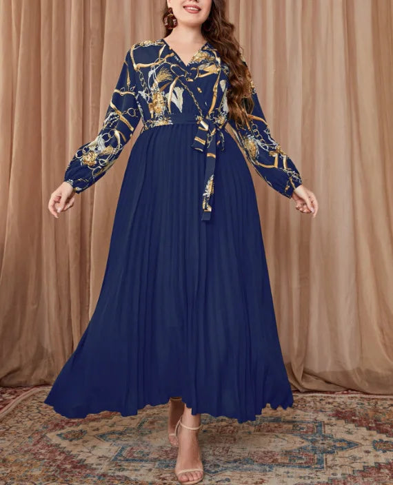 Plus Size Women Dresses New Colorblocking Temperament Elegant Dresses Large Size Fashion Casual Pleated Office Lady Dress 2023