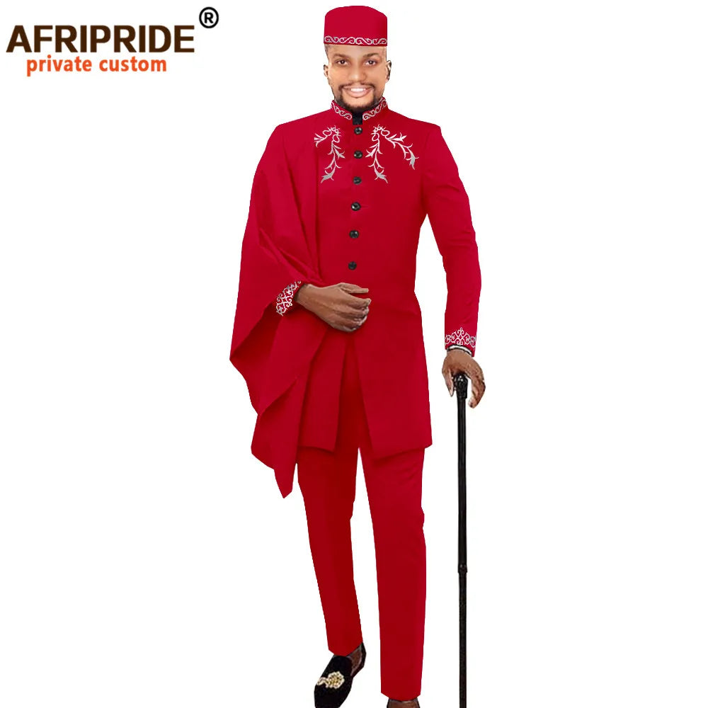 Maxy Men Clothing for Party Wedding Dashiki Printed Coats Ankara Pants and Hat 3 Piece Set Tribal Suit Wax AFRIPRIDE A2016017