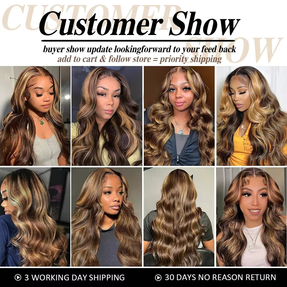 Black Brown Lace Front 13x4 Body Wave Wigs P427 Highlight Ombre Human Hair 13x6 HD Lace Frontal Blonde Colored Wig