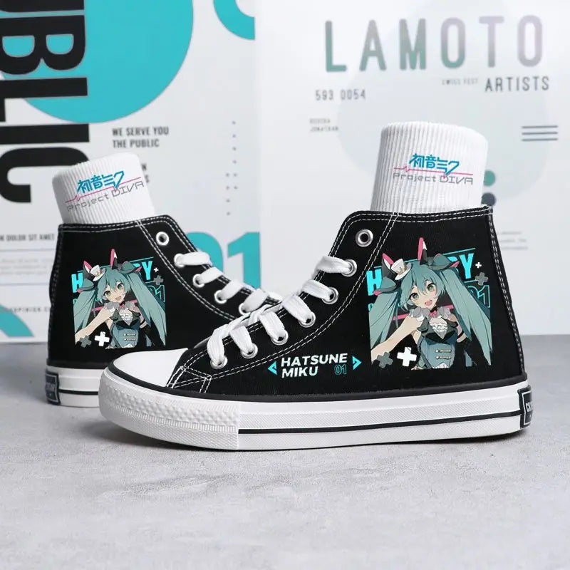 Maxy Kawaii Hatsune Miku Canvas Shoes Summer New Thin Shoes Cartoon New High Top/low Top Versatile Boy Girl Shoes Couple Style