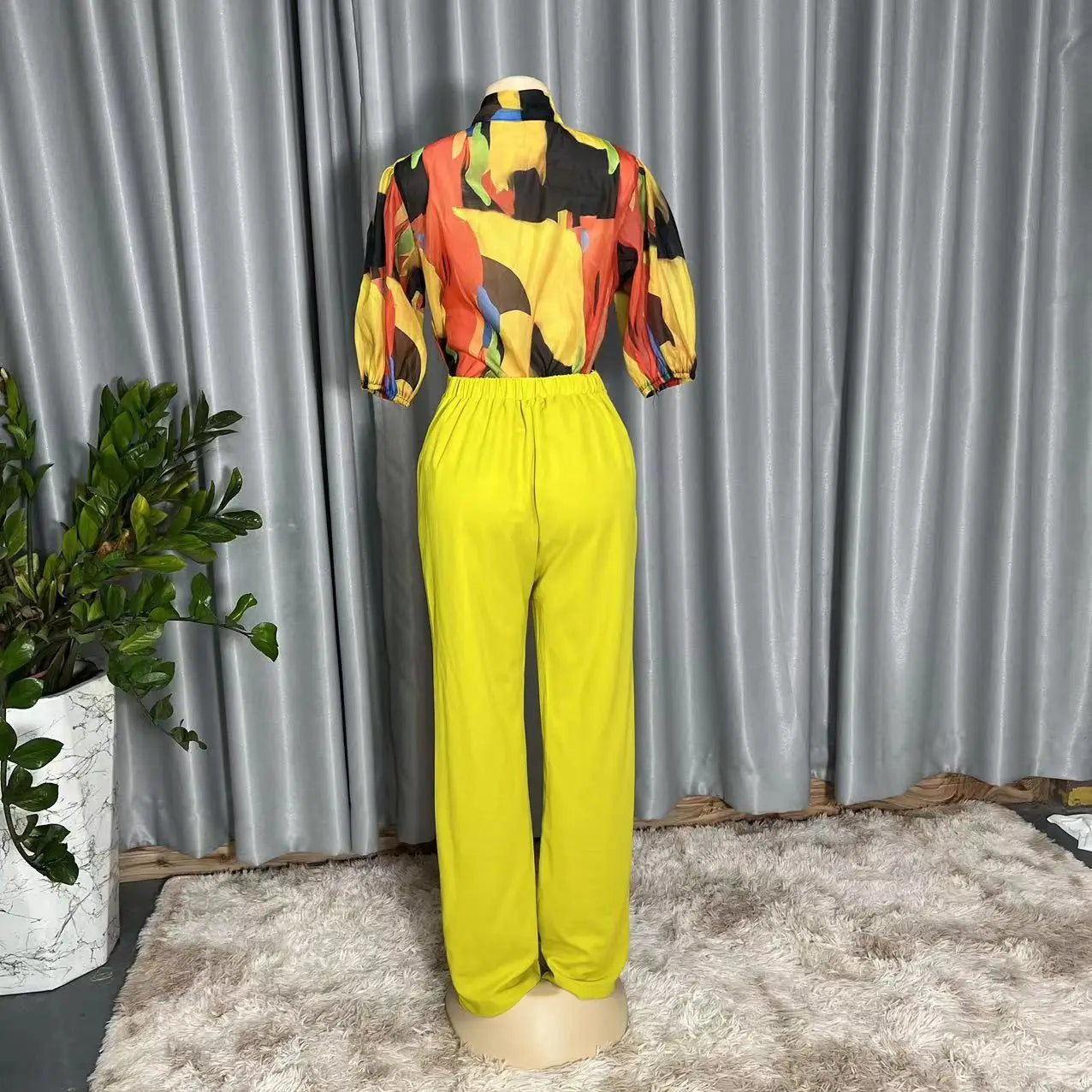 Maxy 2 Piece African Clothes for Women Autumn African Half Sleeve Polyester Top Long Pant Matching Sets African Clothing